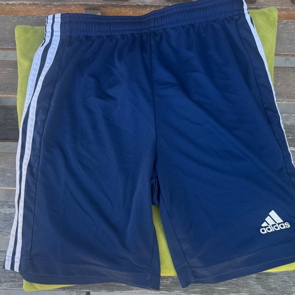 adidas Navy Blue Athletic Shorts with White Stripes